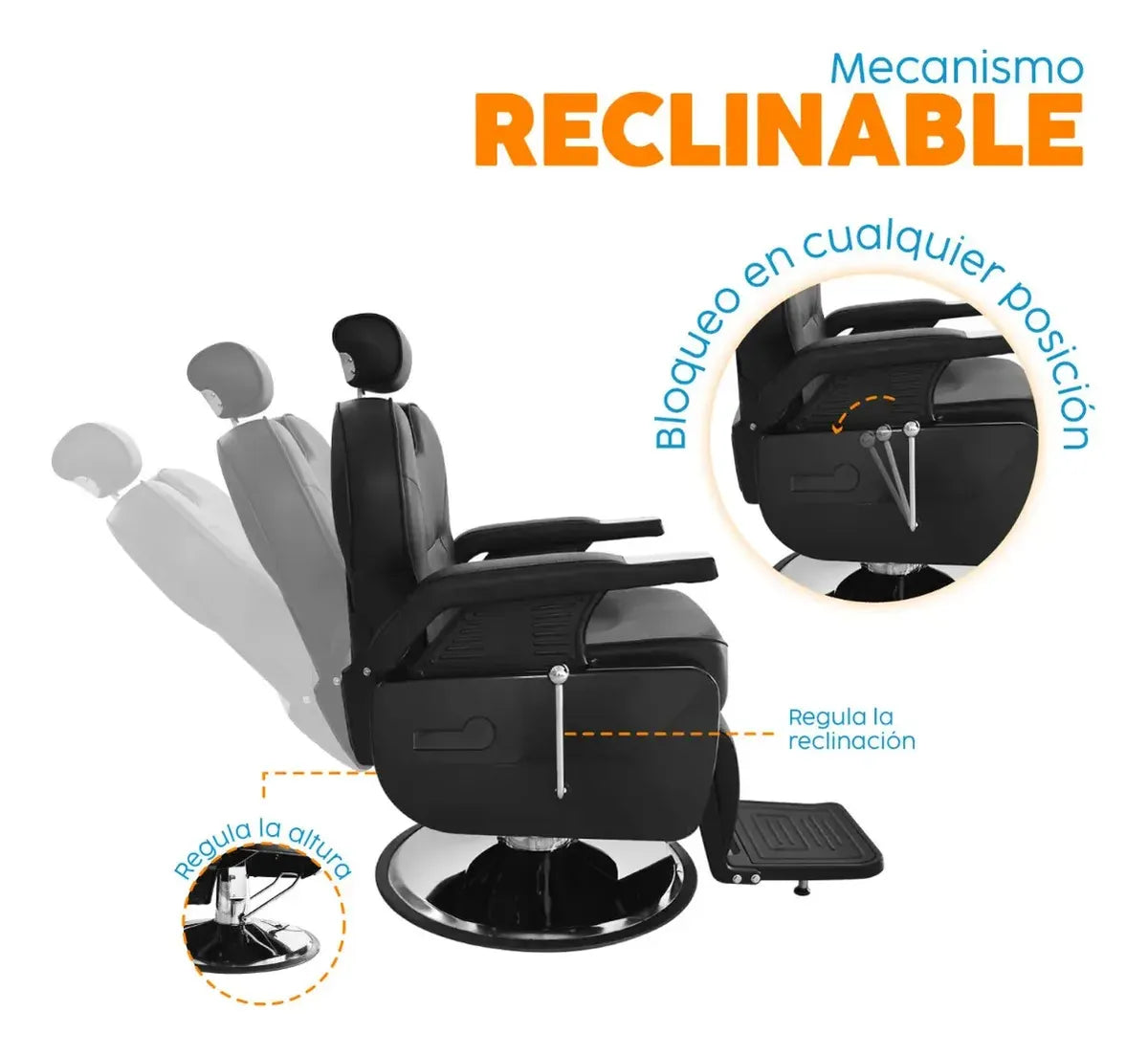 Silla Para Peluquería Barbería Reclinable Negro Base Redonda