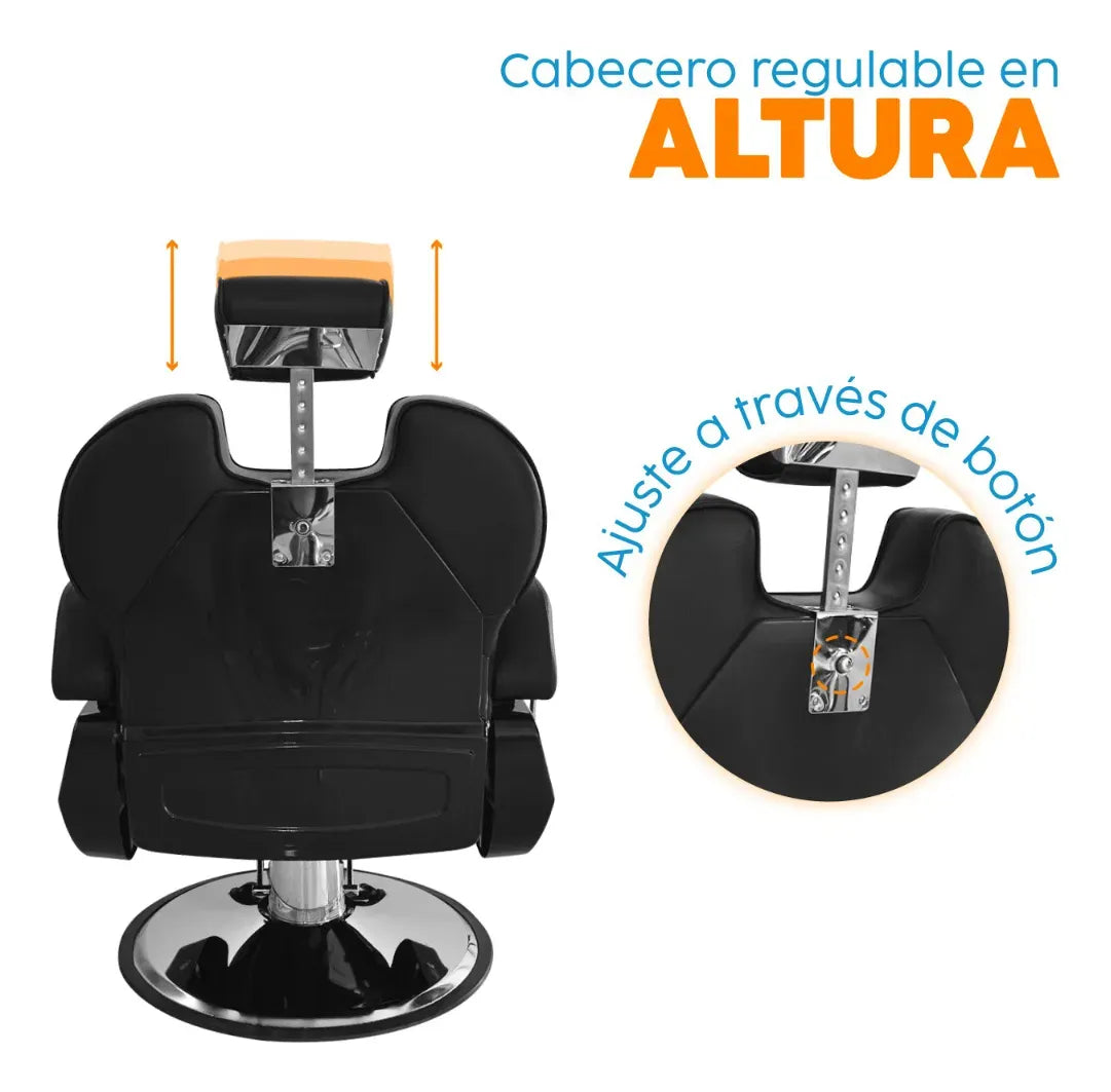 Silla Para Peluquería Barbería Reclinable Negro Base Redonda