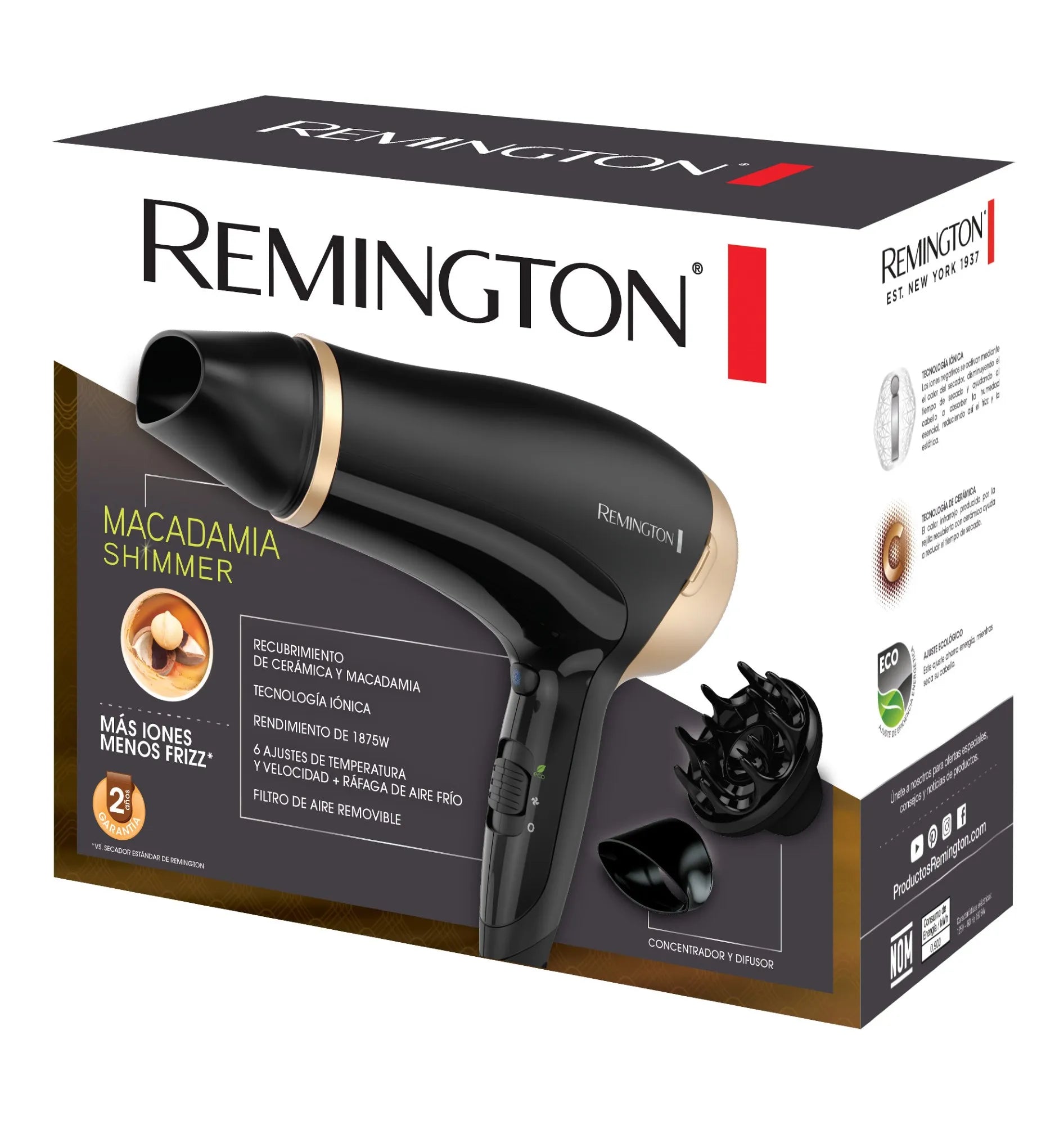 Remington Secador Macadamia Shimmer Negro