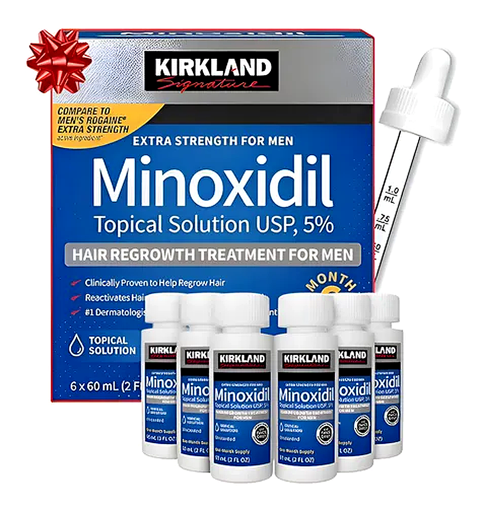 Minoxidil Kirkland 5% ORIGINAL (Tratamiento 6 meses + Gotero)