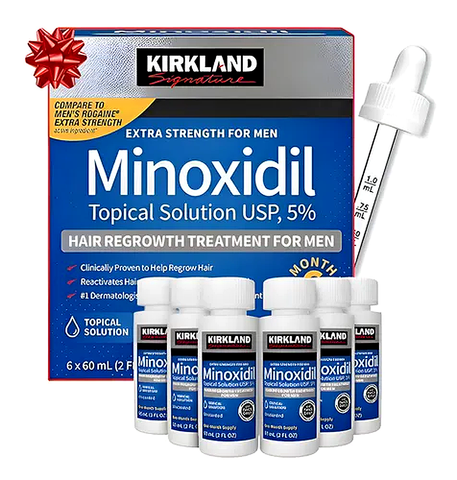 Minoxidil Kirkland 5% ORIGINAL (Tratamiento 6 meses + Gotero)